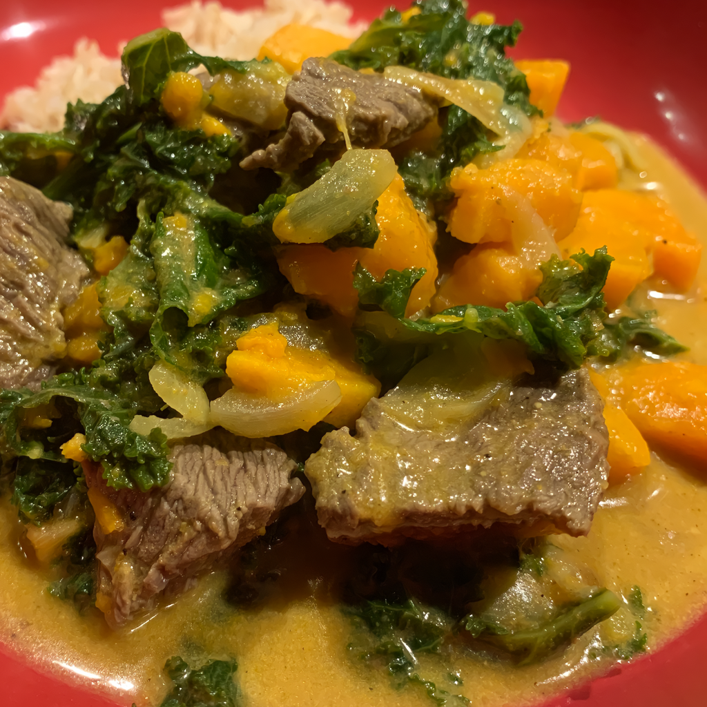 Venison Steak, Sweet Potato and Kale Curry