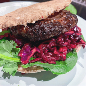 Venison Burgers with Red Cabbage and Beetroot Slaw